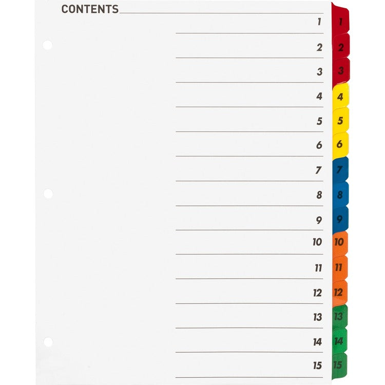 Business Source Index Dividers w/TOC Page, 1-15, 8-1/2"x11", 15 Tabs/ST, Multi (BSN21904) 1 Set