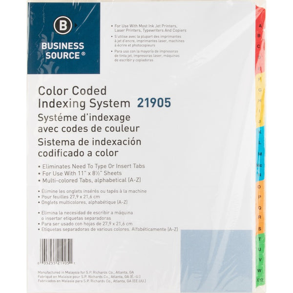 Business Source Index Dividers, w/TOC, A-Z, 3HP, Letter, 25/ST, Multi (BSN21905) Set of 25