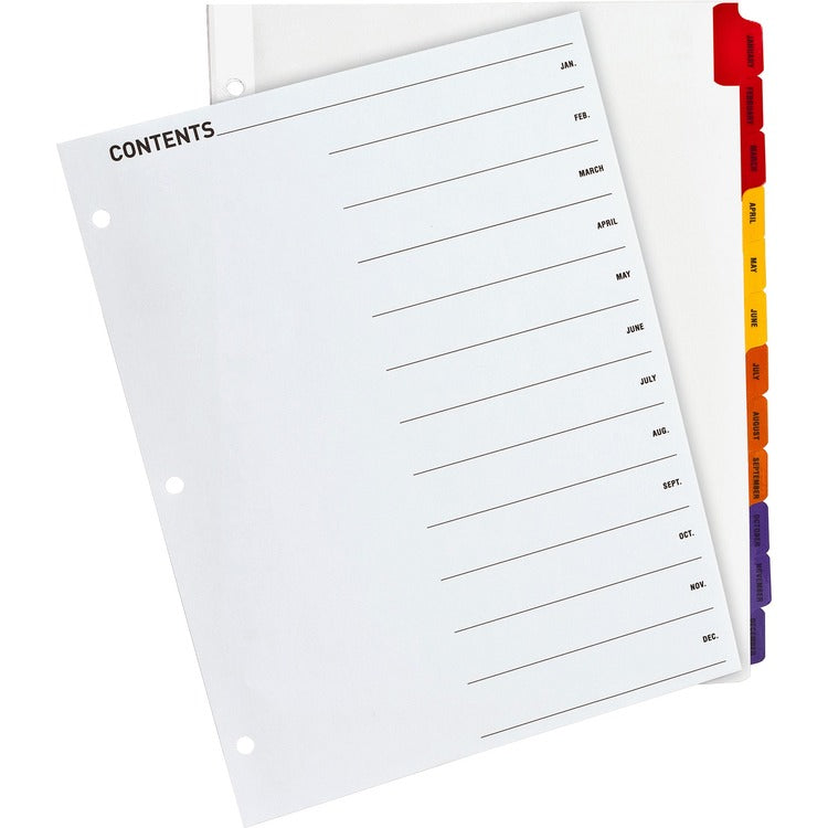 Business Source Index Dividers, Jan-Dec, 3HP, Letter, 12/ST, Multi (BSN21906) Set of 12