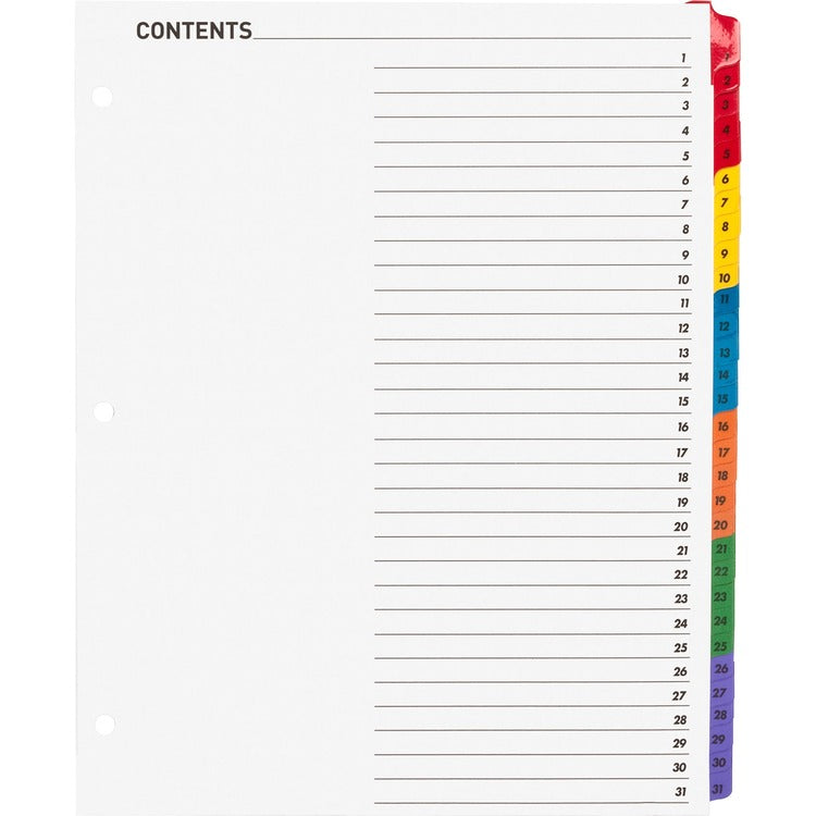 Business Source Index Dividers w/TOC Page, 1-31, 8-1/2"x11", 31 Tabs/ST, Multi (BSN21907) 1 Set