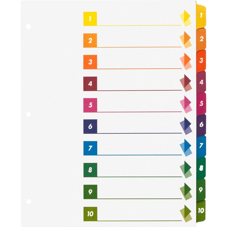 Business Source Index Dividers w/TOC, 1-10,10 Tab, 24ST/BX, Multi (BSN21910) Box of 24