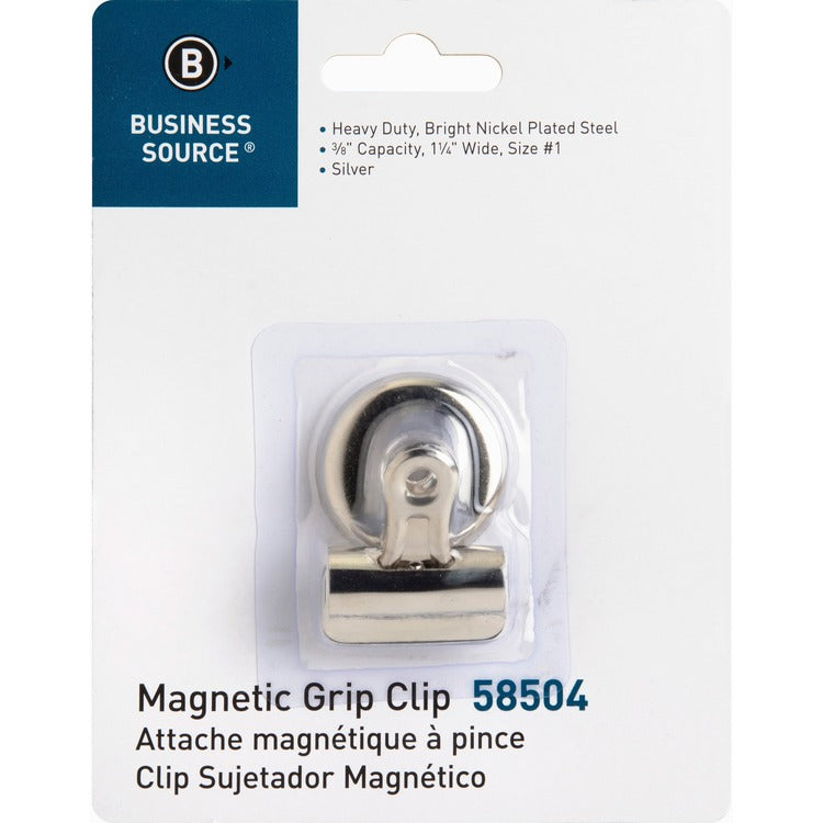 Business Source Bulldog Clip,Magnetic Back,Size 1,1-1/4"W,3/8" Cap. (BSN58504) Each