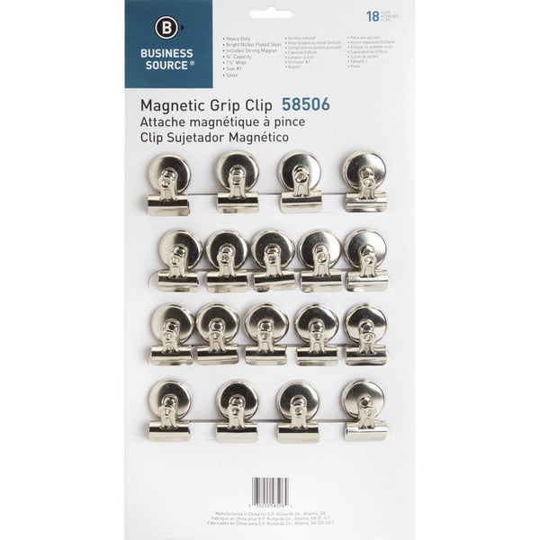 Business Source Magnetic Clips,Display Pack,Sz 1,1-1/4"W,3/8"Cap,18/BX (BSN58506) Box of 18