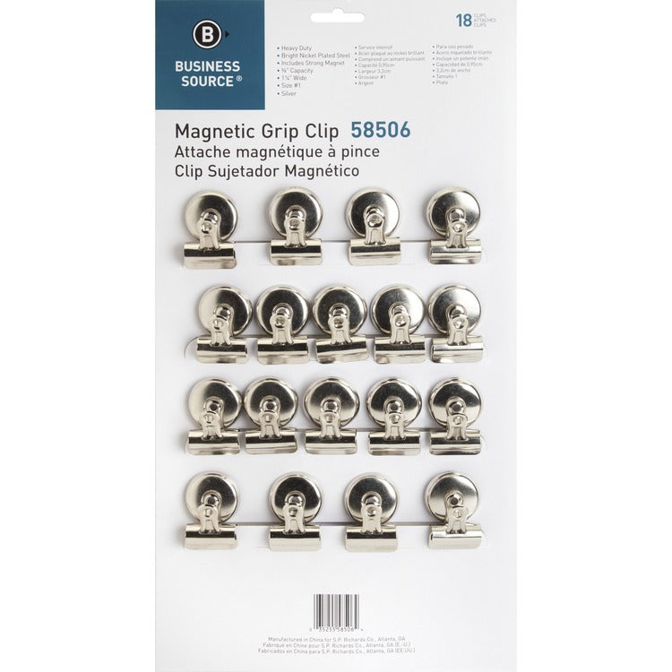 Business Source Magnetic Clips,Display Pack,Sz 1,1-1/4"W,3/8"Cap,18/BX (BSN58506) Box of 18