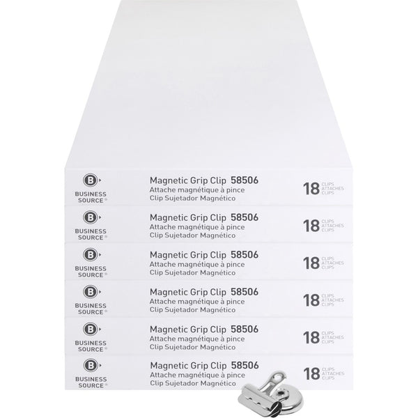 Business Source Magnetic Clips,Display Pack,Sz 1,1-1/4"W,3/8"Cap,108/BD (BSN58506BD) Box of 108