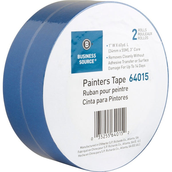 Business Source Painters Tape, Multisurface, 1"x60 Yards, 2 Roll/PK, Blue (BSN64015) Pack of 2