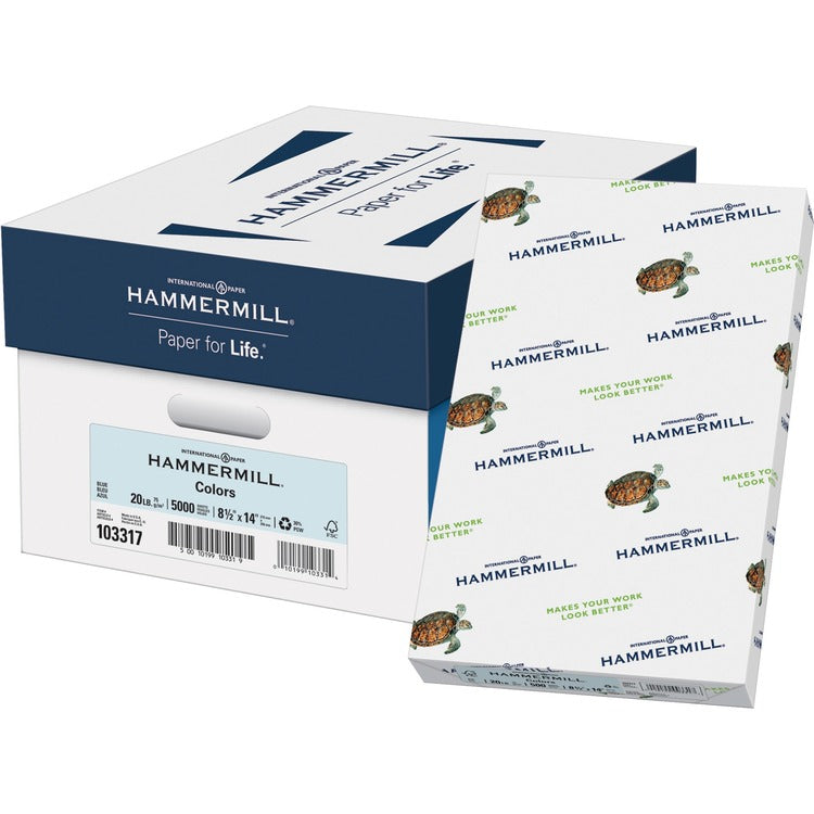 Hammermill Copy Paper, Multipurpose, 20 lb, 8-1/2"x14", 5000/CT, Blue (HAM103317CT)