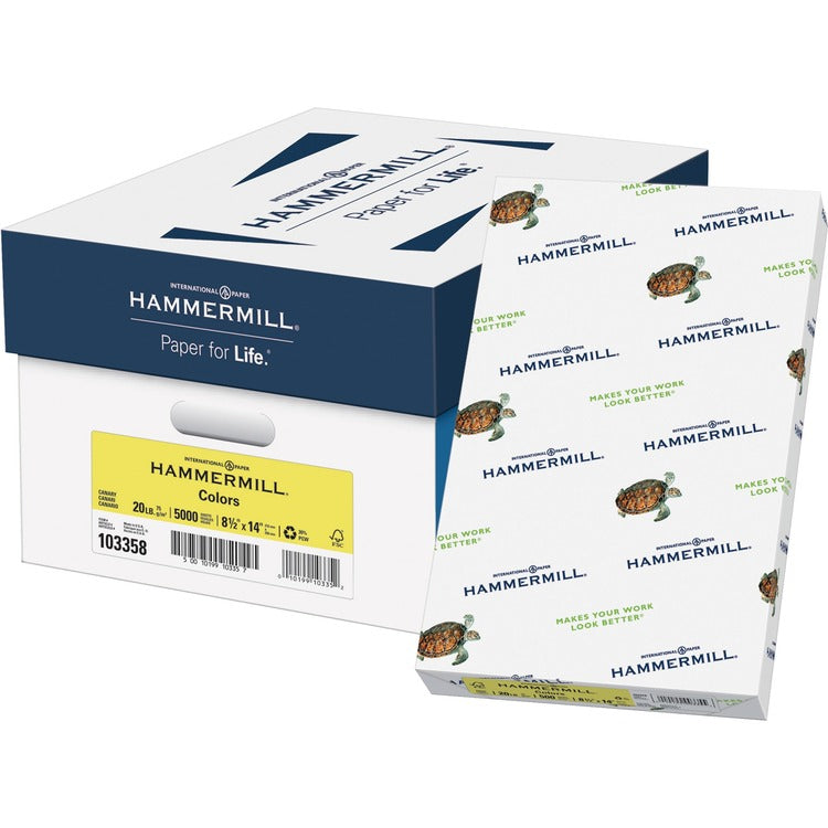 Hammermill Copy Paper, Multipurpose, 20 lb, 8-1/2"x14", 5000/CT, Canary (HAM103358CT) Case of 5000