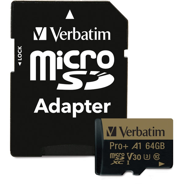 Verbatim Memory Card w/Adapter, microSDXC, Pro Plus 666X, 64GB (VER70002)