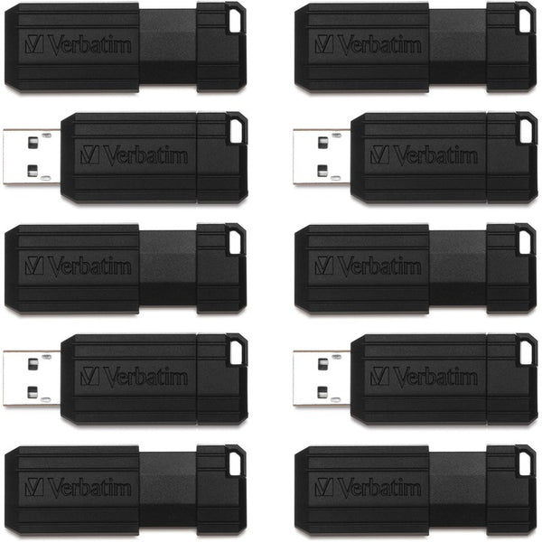 Microban USB 2.0 Drive, Push-Pull Slide, 32GB, 10/PK, Black (VER70062)