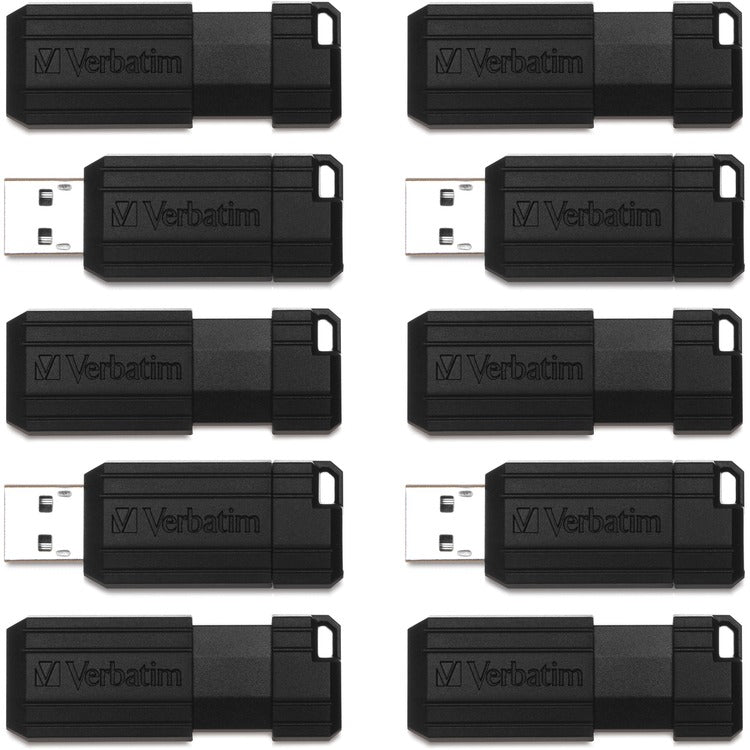 Microban USB 2.0 Drive, Push-Pull Slide, 32GB, 10/PK, Black (VER70062)