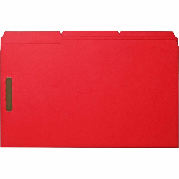 Business Source Fastener Folders, w/2-Ply Tab, 1/3 AST Tab, Lgl, 50/BX, Red (BSN17221) Box of 50