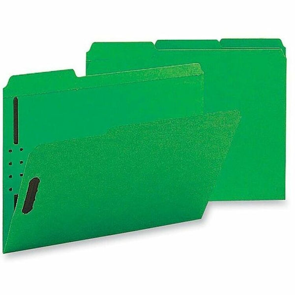 Business Source Fastener Folders, w/2-Ply Tab, 1/3 AST Tab, Ltr, 50/BX, Green (BSN17268) Box of 50