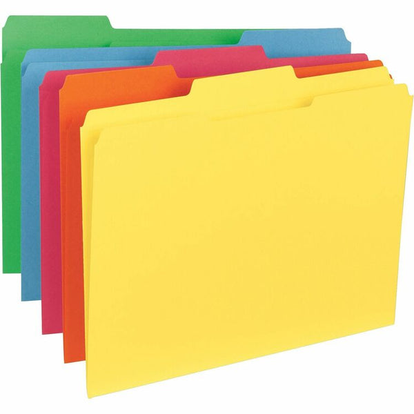 Business Source File Folders, 11 pt, 2-Ply 1/3-Cut Tab, Ltr, 100/BX, Assorted (BSN21274) Box of 100