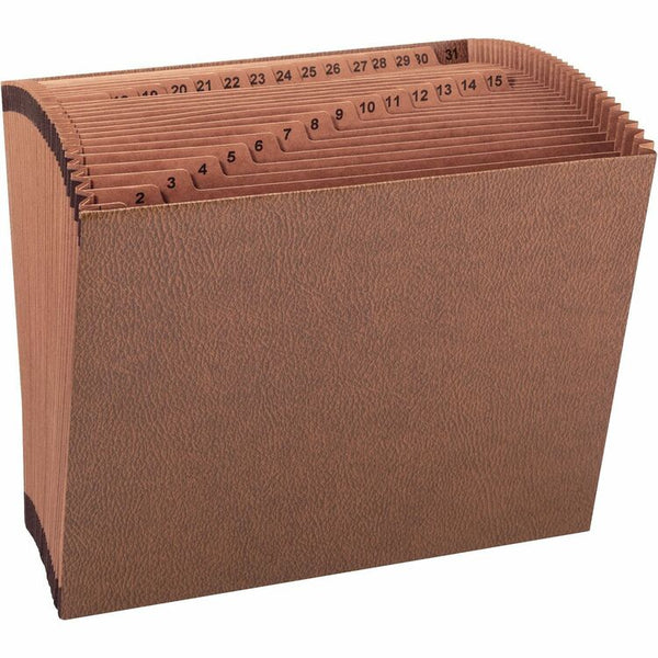 Business Source Accordion File, No Flap, 31 Pockets, 1-31, Letter, 12"x10", Brown (BSN26535) Each