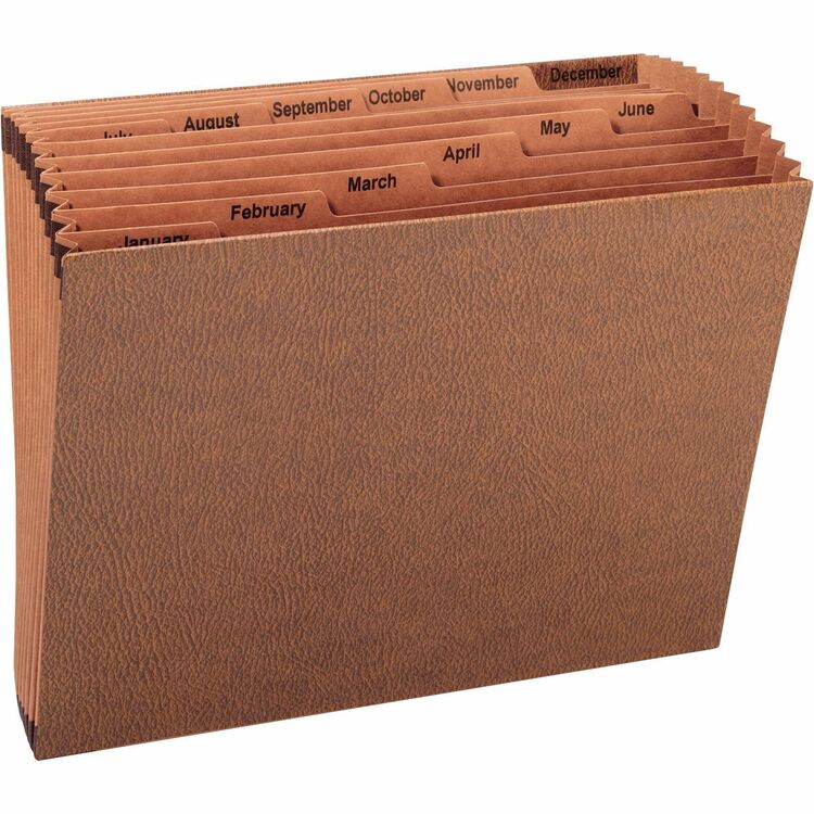 Business Source Accordion File, No Flap, 12 Pockets, Jan-Dec, Letter, 12"x10", Brown (BSN26536) Each