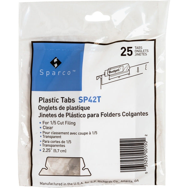 Business Source Tabs, Plastic, w/Inserts, 1/5 Cut, 2-1/4"W, 25/PK, Clear (BSN42T) Pack of 25