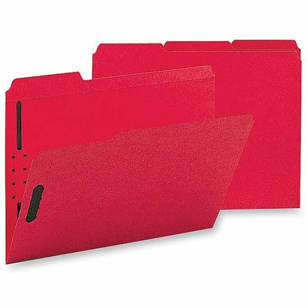Business Source Fastener Folders, w/2-Ply Tab, 1/3 AST Tab, Ltr, 50/BX, Red (BSN17269) Box of 50
