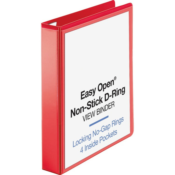 Business Source View Binder, D-ring, 1-1/2" Capacity, 8-1/2"x11", Red (BSN26980) Each