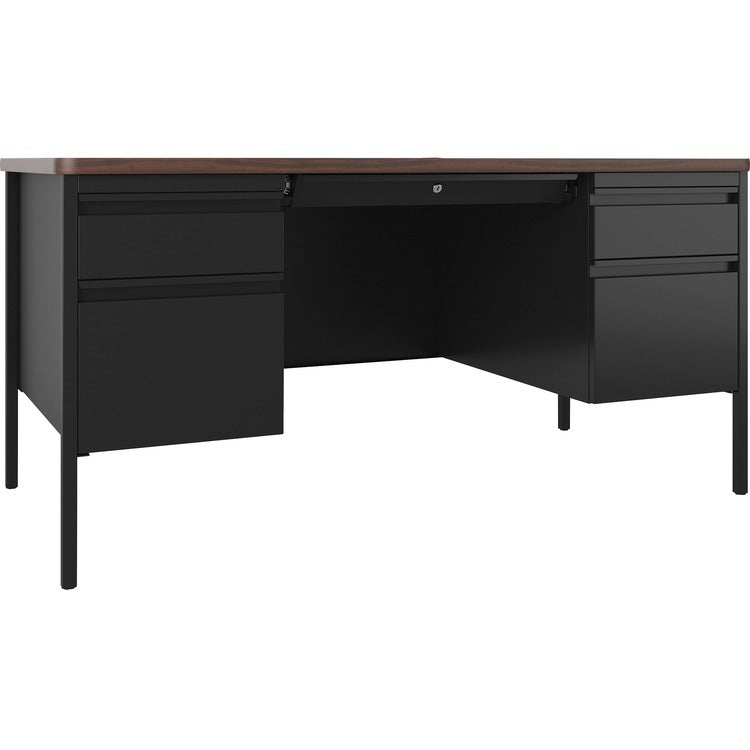 Lorell Desk, Double-Pedestal, 60"x30"x29-1/2", Walnut/Black (LLR66941)