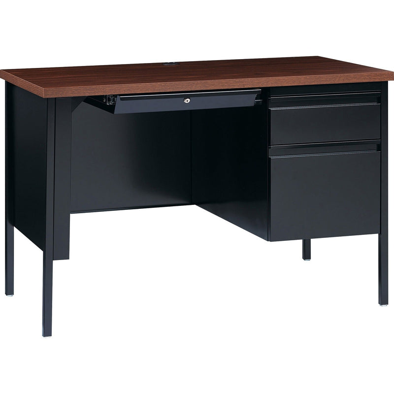 Lorell Right Pedestal Desk, Steel, 45-1/2"x24"x29-1/2", Walnut/Black (LLR66948)