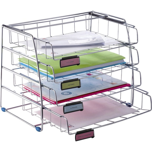 Alba Letter Tray - 4 Tier(s) - 12.4", x 12.2" Width15.4", Chrome - Metal (ABACOR4I) Each