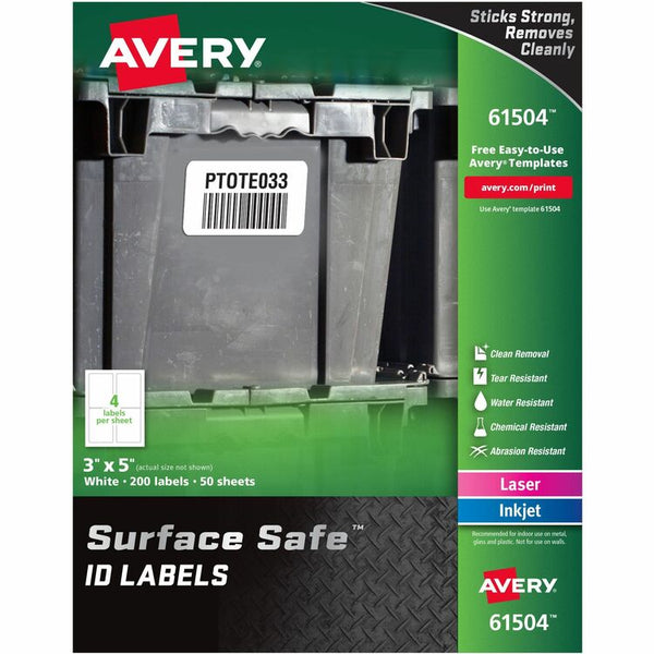 Avery&reg; Labels, Removable, Surface Safe, 3"x5", 200/PK, White (AVE61504)