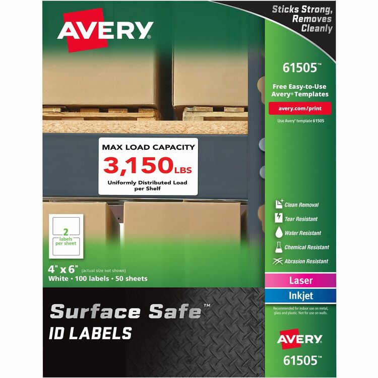 Avery&reg; Labels, Removable, Surface Safe, 4"x6", 100/PK, White (AVE61505)