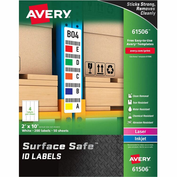 Avery&reg; Labels, Removable, Surface Safe, 2"x10", 200/PK, White (AVE61506)