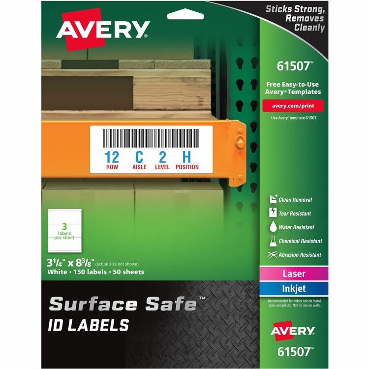 Avery&reg; Labels, Removable, Surface Safe, 3-1/4"x8-3/8", 150/PK, White (AVE61507)