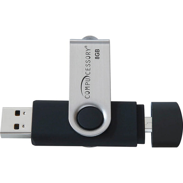 Compucessory Flash Drive, USB 2.0, 8GB, 3/4"Wx2-3/4"Lx1/4"H, Black/Silver (CCS26470) Each
