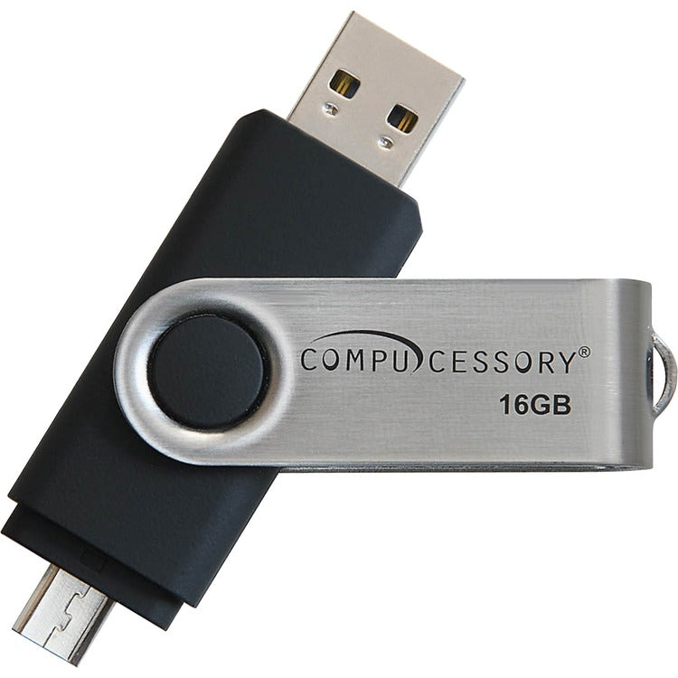 Compucessory Flash Drive, USB 2.0, 16GB, 3/4"Wx2-3/4"Lx1/4"H, Black/Silver (CCS26471) Each