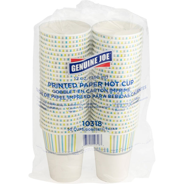 Genuine Joe Paper Cups, Hot, 12 oz, 3-3/5"x7-1/10"x10-1/2", 50/PK (GJO10318)