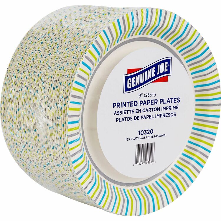 Genuine Joe Paper Plates, Soak-Proof, 9" Round, 125/PK (GJO10320)