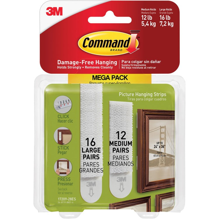 Command Picture Hanging Strips, 3 lb or 4 lb Cap/Set, 28/PK (MMM1720928ES) Pack of 28