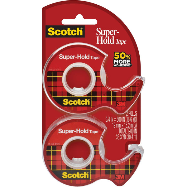 Scotch Tape w/Dispenser, Extra Adhesive, 3/4"x600", 2 Rolls,Clear (MMM198DM2)