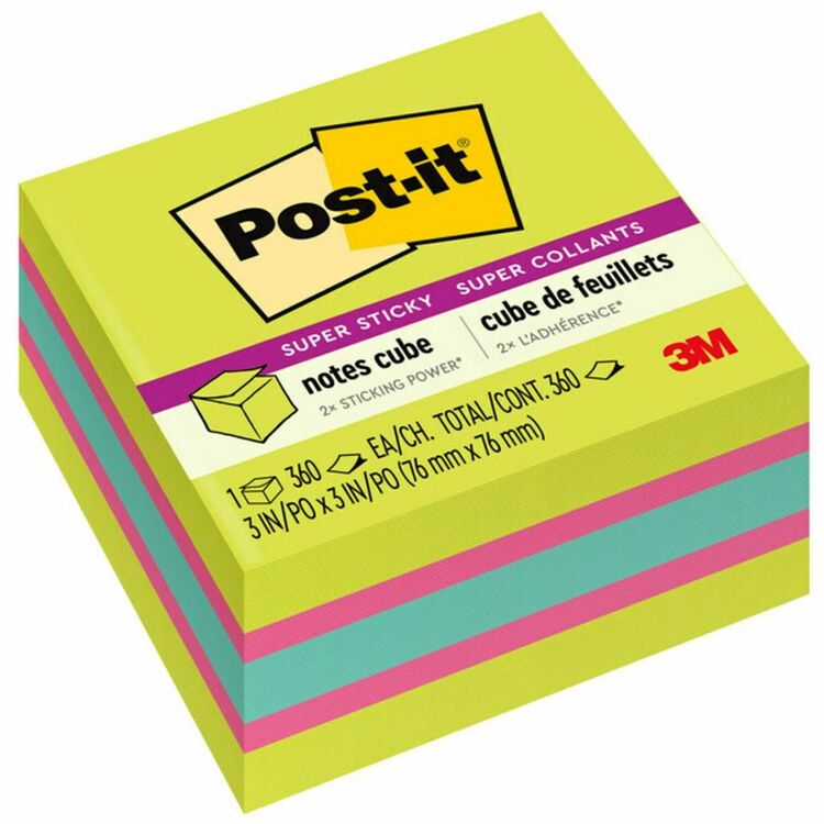 Post-it&reg; Post-it Note Cube, Super Sticky, 3"x3", 360/Cube, Green Wave (MMM2027SSGFA) Each