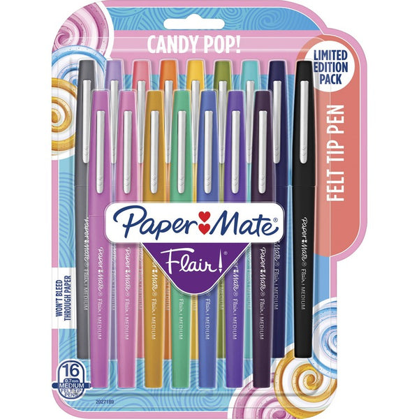 Paper Mate Flair Felt Tip Stick Porous Point Marker Pen, 0.7mm, Assorted Ink/Barrel, 16/Pack (PAP2027189) Pack of 16