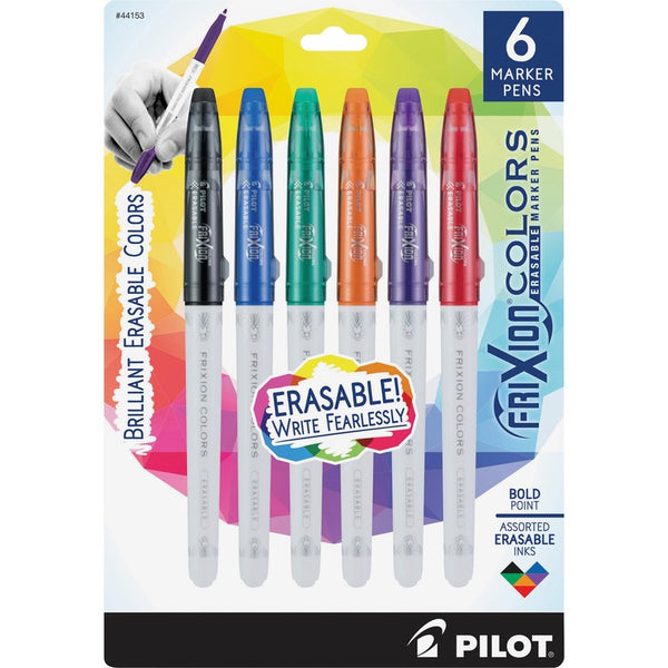 Pilot FriXion Colors Erasable Stick Marker Pen, 2.5mm, Assorted Ink, White Barrel, 6/Pack (PIL44153)