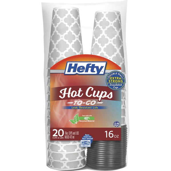 Hefty Hot Cups, w/ Leak-Resistant Lids, Dble-Wall, 16oz, 20/PK (RFPC20016)