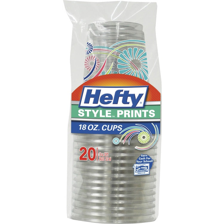 Hefty Plastic Cups, Style Prints, Cold, 18 oz., 20/PK, Clear (RFPC21651) Pack of 20
