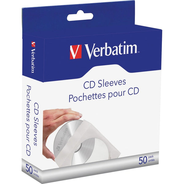 Verbatim Paper Sleeves, f/CD/DVD, Clear Window, 50/PK, White (VER70126)