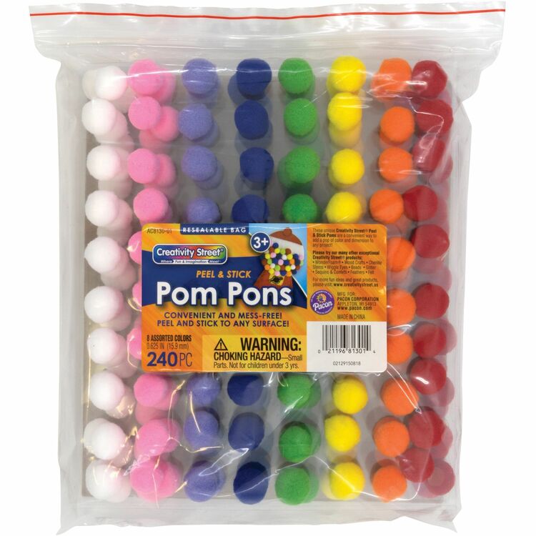 Creativity Street Pom Pons, 1-1/2"Wx9-1/4"Lx11-3/4"H, 240/PK, Assorted (PACAC813001) Pack of 240