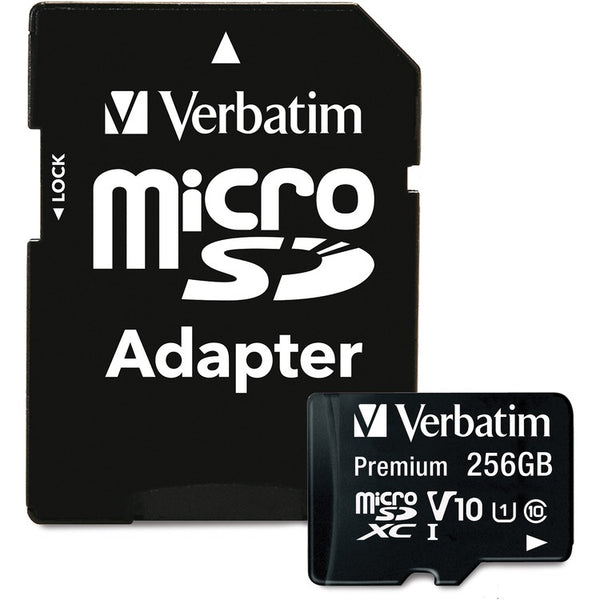Verbatim Memory Card, w/Adapter, microSDXC, 100MB/s Read, 256GB, Black (VER70364)