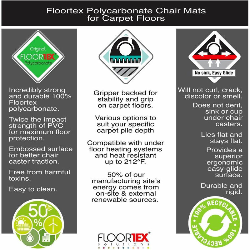 Floortex Polycarbonate Lipped Chair Mat for Carpets up to 1/2", 35" x 47" (FLRFC118923LR) Each