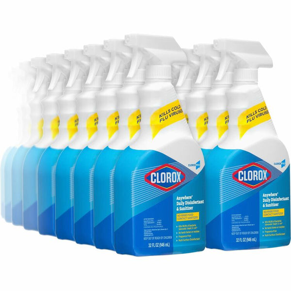 CloroxPro&trade; Anywhere Hard Surface Sanitizing Spray, Spray, 32 fl oz (1 quart), 432/Pallet, Clear (CLO01698PL) 1 Pallet