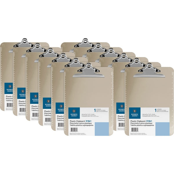 Business Source Clipboard, Plastic, w/Spring Clip, Ruler, 12/BX, Smoke (BSN01861BX) Box of 12