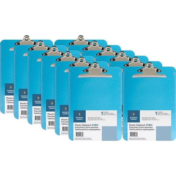 Business Source Clipboard, Plastic, w/Spring Clip, Ruler, 12/BX, Blue (BSN01863BX) Box of 12