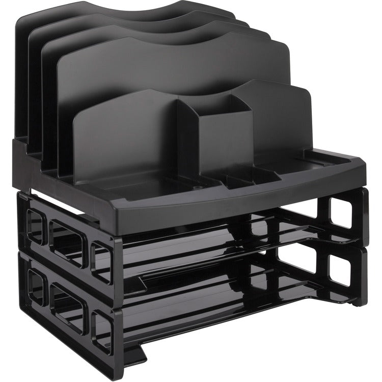 Business Source Organizer, w/2 Letter Trays, 9 Comp, 13-1/8"x9-7/8"x14", Black (BSN26372) Each