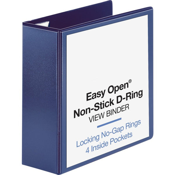 Business Source View Binder w/4 Pockets, D-Ring, 4" Cap, 8-1/2"x11", Navy (BSN26977) Each